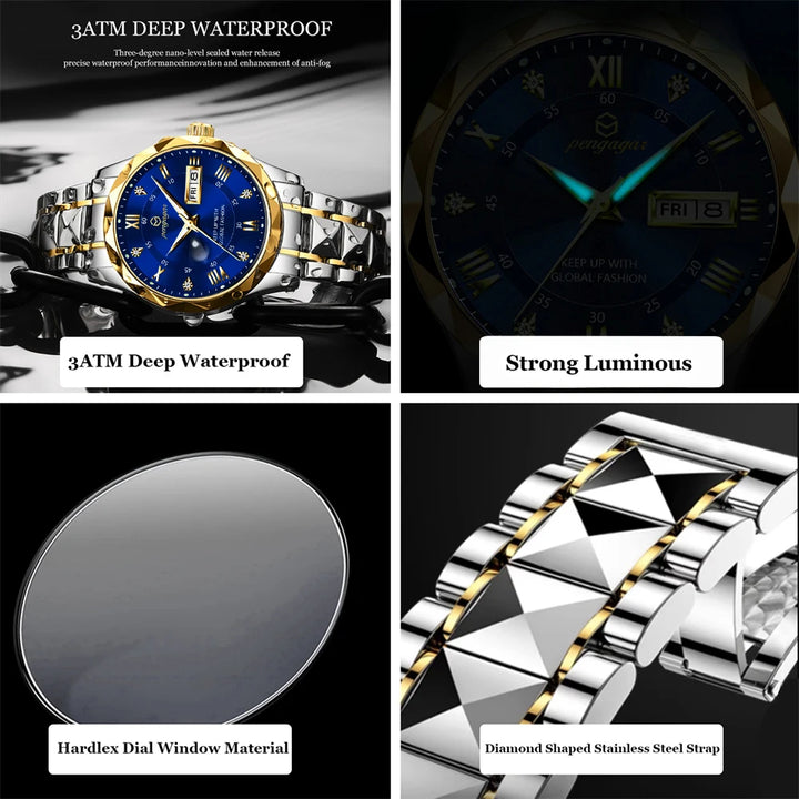 PENGAGAR Luxury Man Watches Stainless Steel